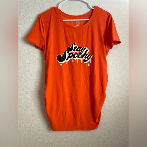 Time and Tru women’s short sleeve orange stay spooky maternity top size M - Picture 1 of 4